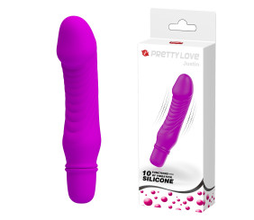 10 Titreşim Modlu Realistik Başlıklı Mini Silikon Vibratör - Justin (Mor)