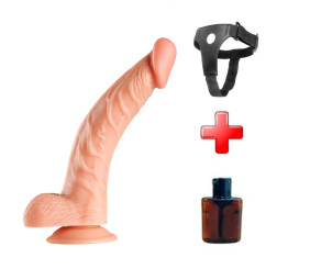 24 cm Kavisli Realistik Dokulu Belden Bağlamalı Vantuzlu Dildo Penis – Ten Rengi