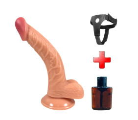 20 cm Kavisli Realistik Dokulu Ten Rengi Belden Bağlamalı Vantuzlu Dildo Penis – Gordon