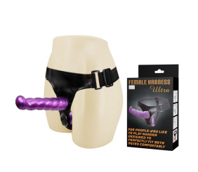 17.5 cm Belden Bağlamalı Çift Taraflı Mor Strap-On