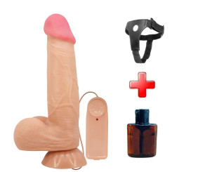 21,8 cm Kıkırdak Yapılı Çift Katmanlı Gerçekçi Titreşimli Belden Bağlamalı Dildo Penis - Cass