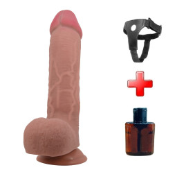 Belden Bağlamalı 23,4 cm Çift Katmanlı Gerçekçi Melez Dildo Penis - Emeka