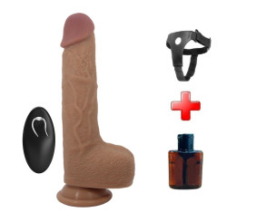 Belden Bağlamalı 22,5 cm İleri Geri Hareketli Uzaktan Kumandalı Manyetik Şarjlı Gerçekçi Vantuzlu Melez Penis - Tommy